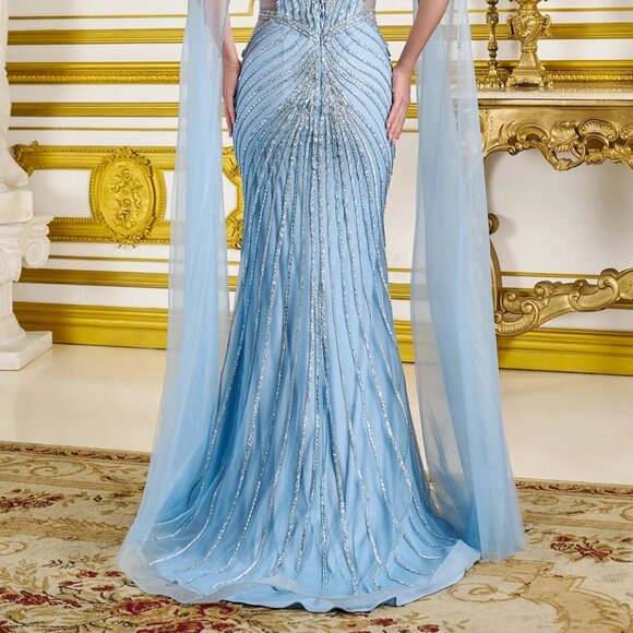 New Dusty Blue Dazzling Rhinestones Embellished Mother Of Bride Dress GL3782 - Picture 14 of 14